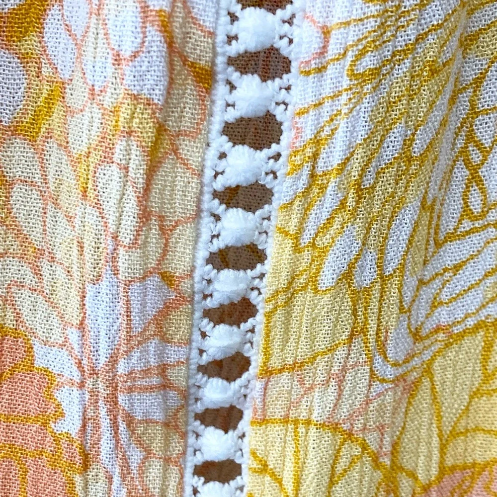 Adrienne Vittadini Boho Top Size 2X Yellow Orange Floral Eyelet Lace Trim EUC - Picture 3 of 4